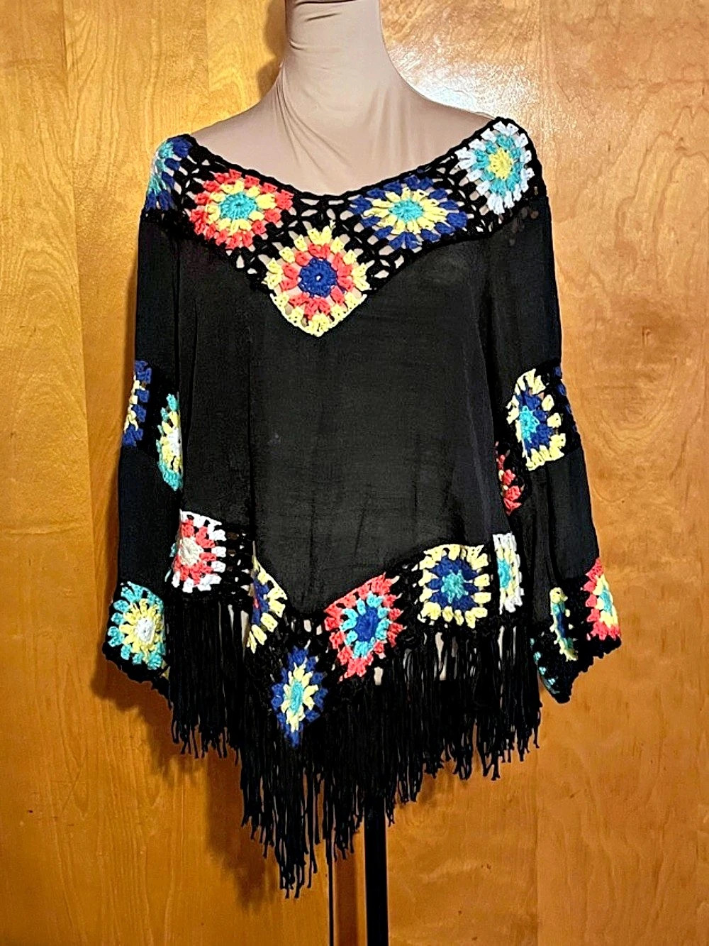 Simply Couture Embroidered Fringe Tunic in Black
